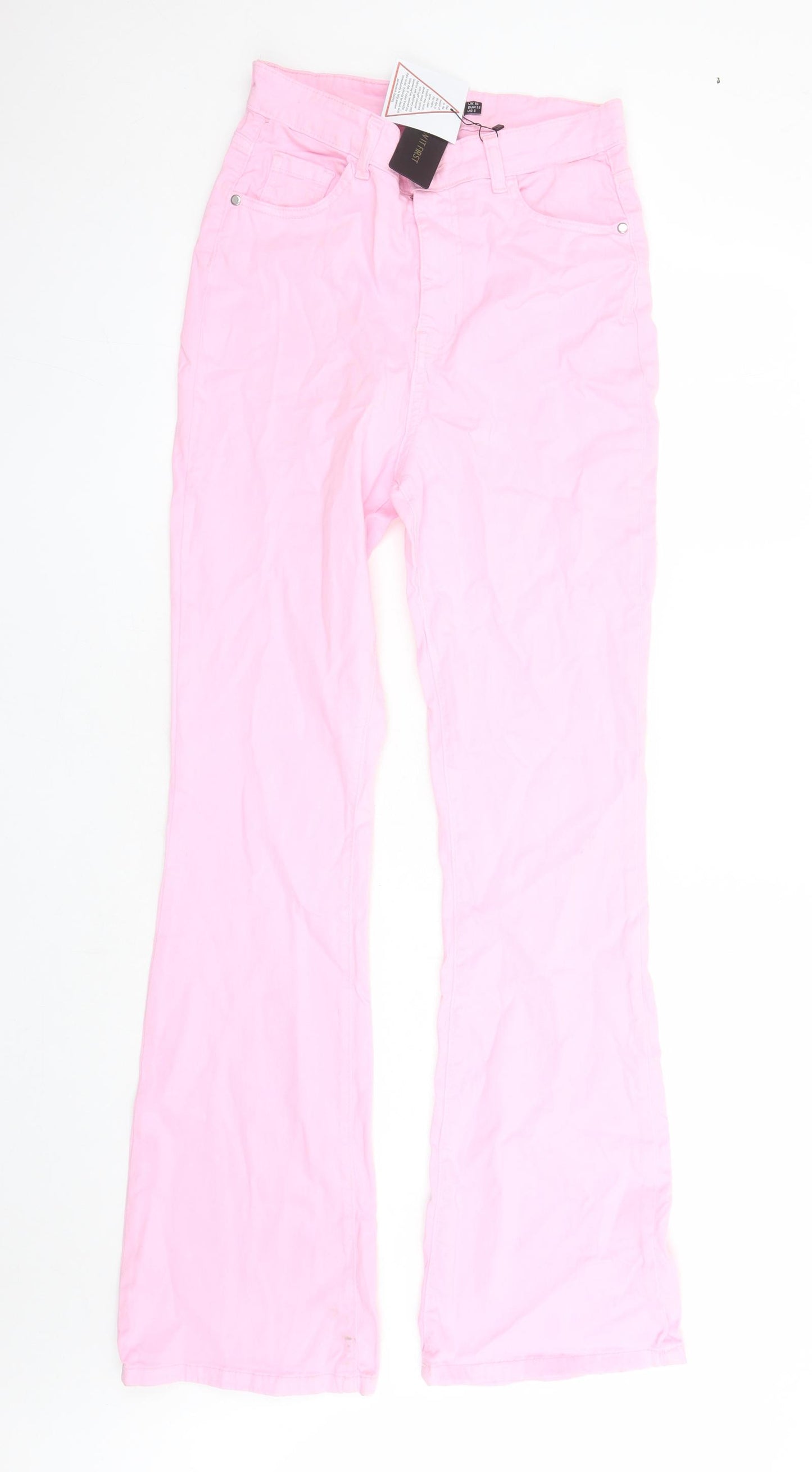 I SAW IT FIRST Womens Pink Cotton Flared Jeans Size 10 L32 in Regular Zip - Pockets