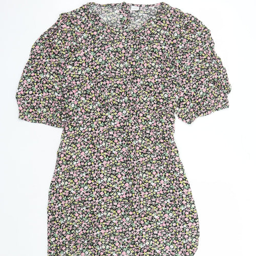 NEXT Girls Black Floral Viscose A-Line Size 16 Years Round Neck Button