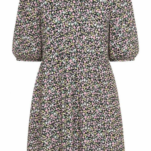 NEXT Girls Black Floral Viscose A-Line Size 16 Years Round Neck Button