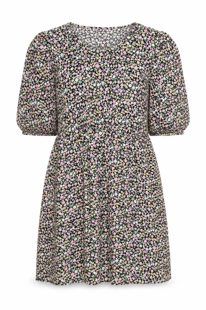NEXT Girls Black Floral Viscose A-Line Size 16 Years Round Neck Button