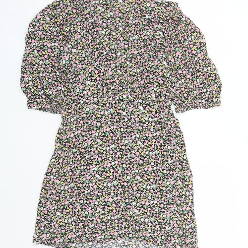 NEXT Girls Black Floral Viscose A-Line Size 16 Years Round Neck Button