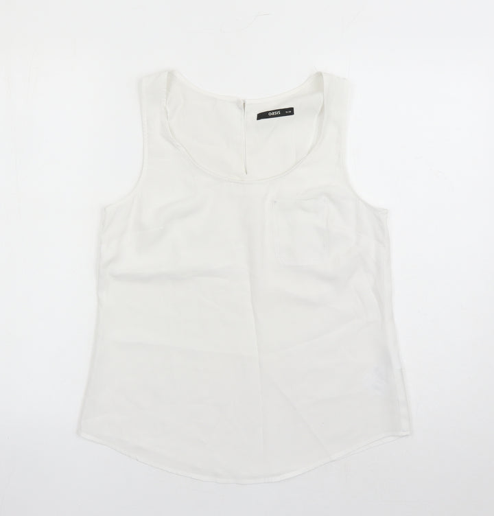 Oasis Womens White Polyester Camisole Tank Size 10 Round Neck - Pocket Detail