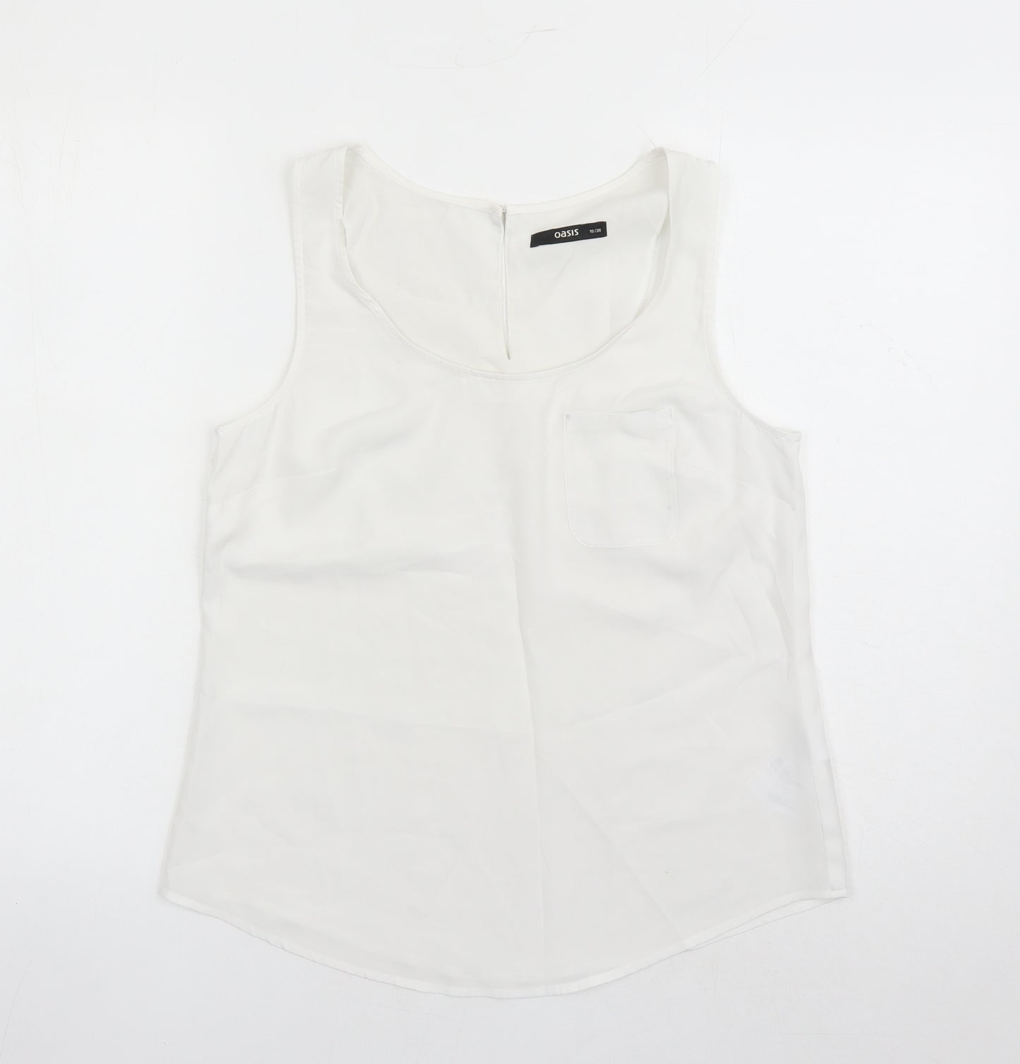 Oasis Womens White Polyester Camisole Tank Size 10 Round Neck - Pocket Detail