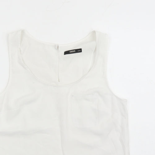 Oasis Womens White Polyester Camisole Tank Size 10 Round Neck - Pocket Detail