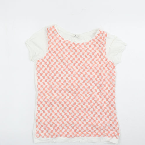 Fat Face Womens White Geometric Cotton Basic T-Shirt Size 8 Round Neck - Embroidered Detail