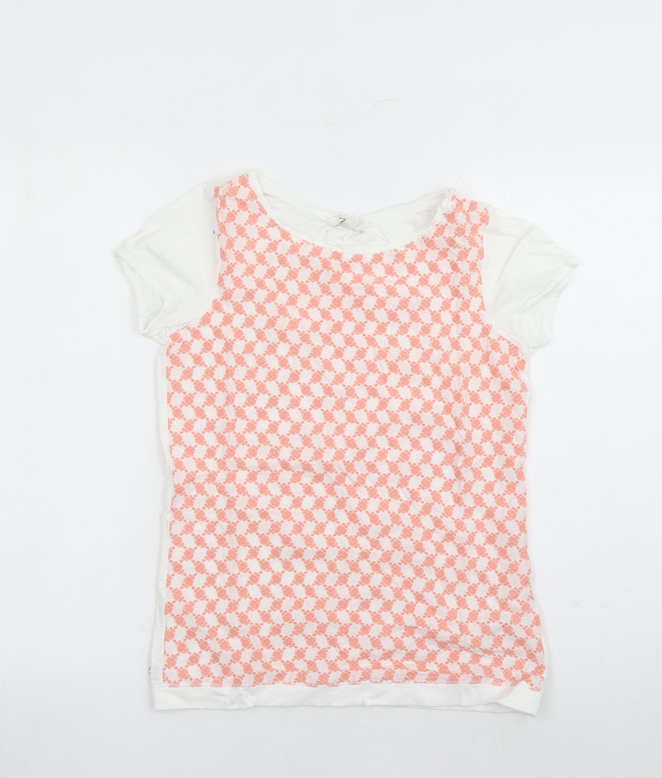 Fat Face Womens White Geometric Cotton Basic T-Shirt Size 8 Round Neck - Embroidered Detail