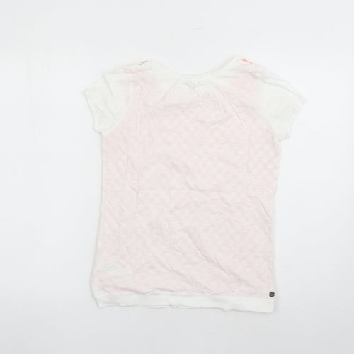 Fat Face Womens White Geometric Cotton Basic T-Shirt Size 8 Round Neck - Embroidered Detail