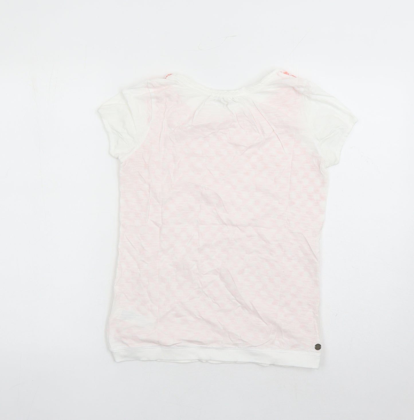 Fat Face Womens White Geometric Cotton Basic T-Shirt Size 8 Round Neck - Embroidered Detail