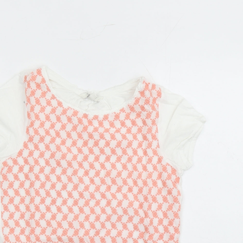Fat Face Womens White Geometric Cotton Basic T-Shirt Size 8 Round Neck - Embroidered Detail