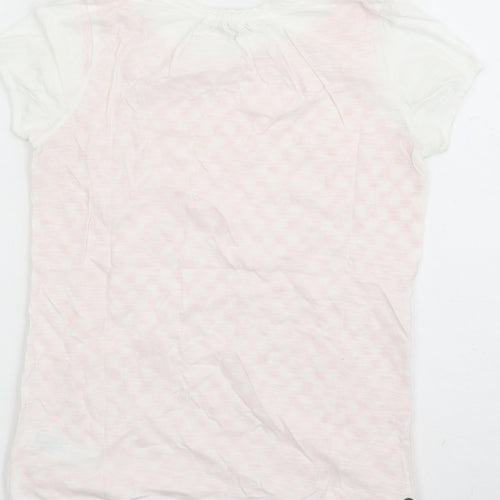 Fat Face Womens White Geometric Cotton Basic T-Shirt Size 8 Round Neck - Embroidered Detail
