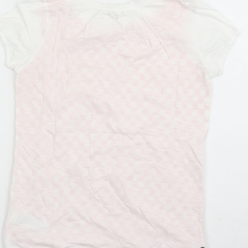 Fat Face Womens White Geometric Cotton Basic T-Shirt Size 8 Round Neck - Embroidered Detail