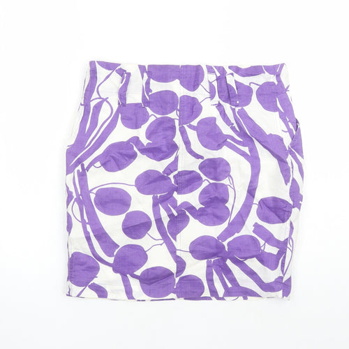 Zara Womens Purple Geometric Cotton Straight & Pencil Skirt Size M Zip - Pockets Lined