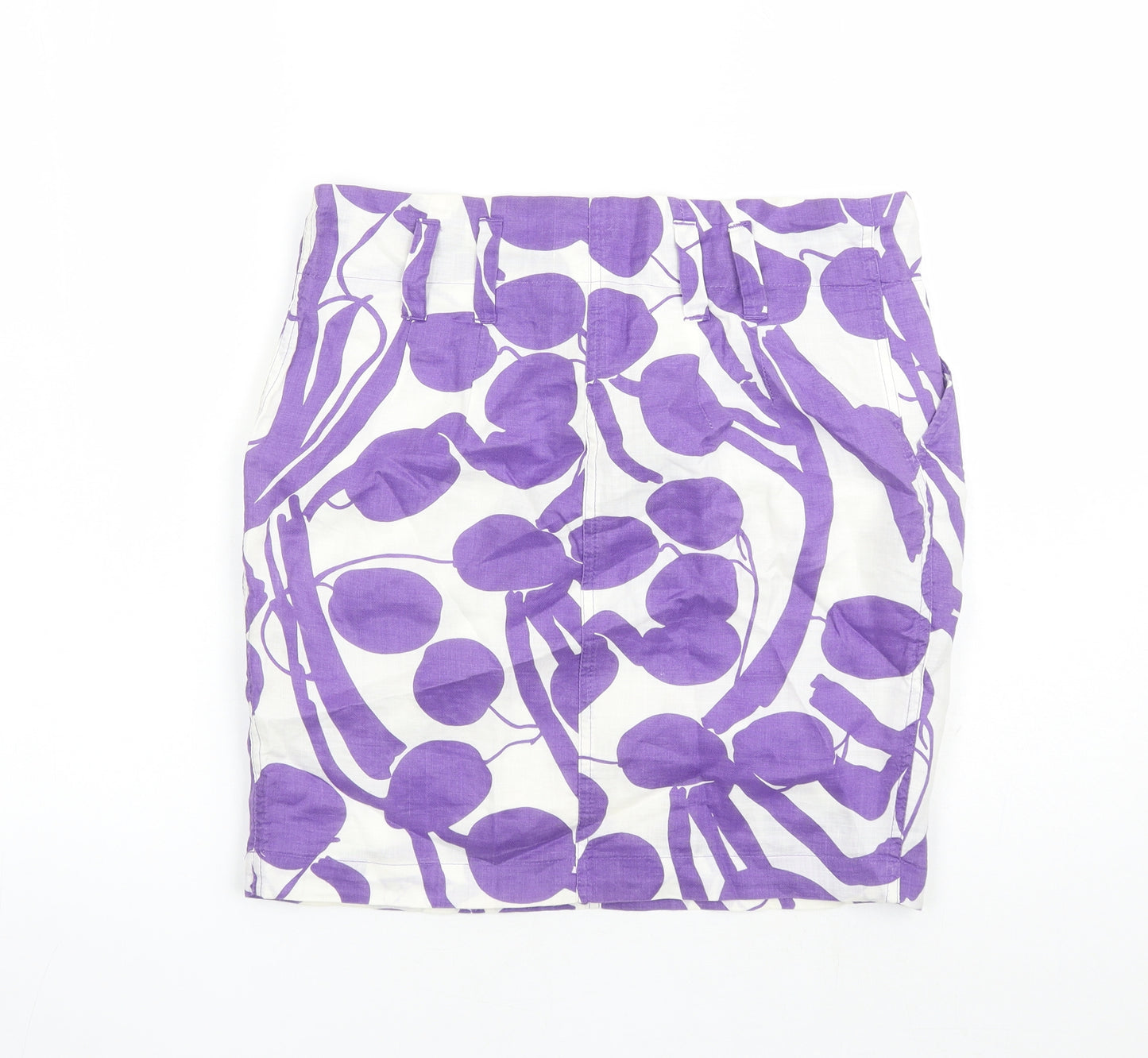 Zara Womens Purple Geometric Cotton Straight & Pencil Skirt Size M Zip - Pockets Lined
