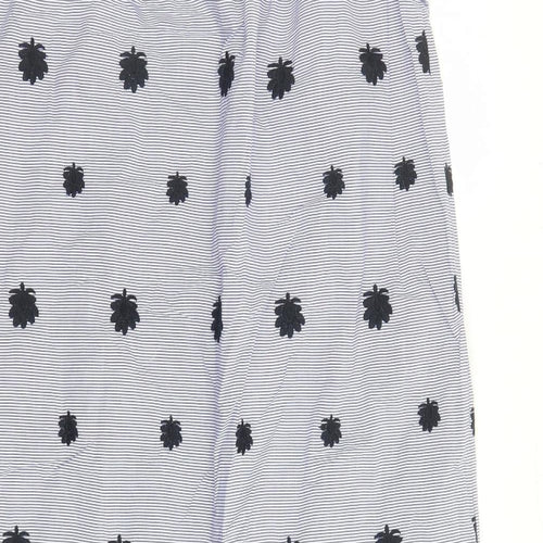 Zara Womens Blue Striped 100% Cotton A-Line Size M Round Neck Button - Embroidered Detail