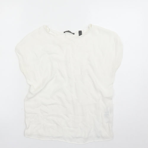 Esprit Womens White Polyester Basic T-Shirt Size XS Round Neck