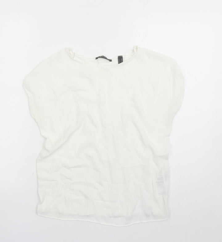 Esprit Womens White Polyester Basic T-Shirt Size XS Round Neck