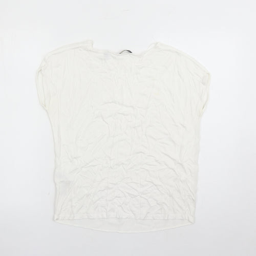 Esprit Womens White Polyester Basic T-Shirt Size XS Round Neck