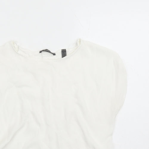 Esprit Womens White Polyester Basic T-Shirt Size XS Round Neck