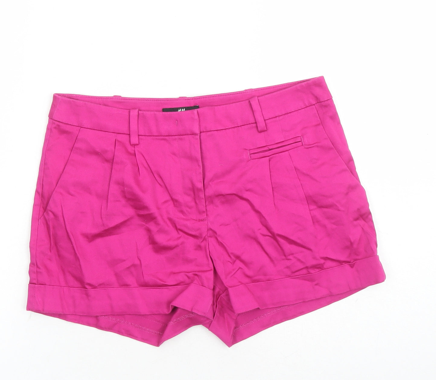 H&M Womens Pink Cotton Hot Pants Shorts Size 8 L3 in Regular Zip - Pockets