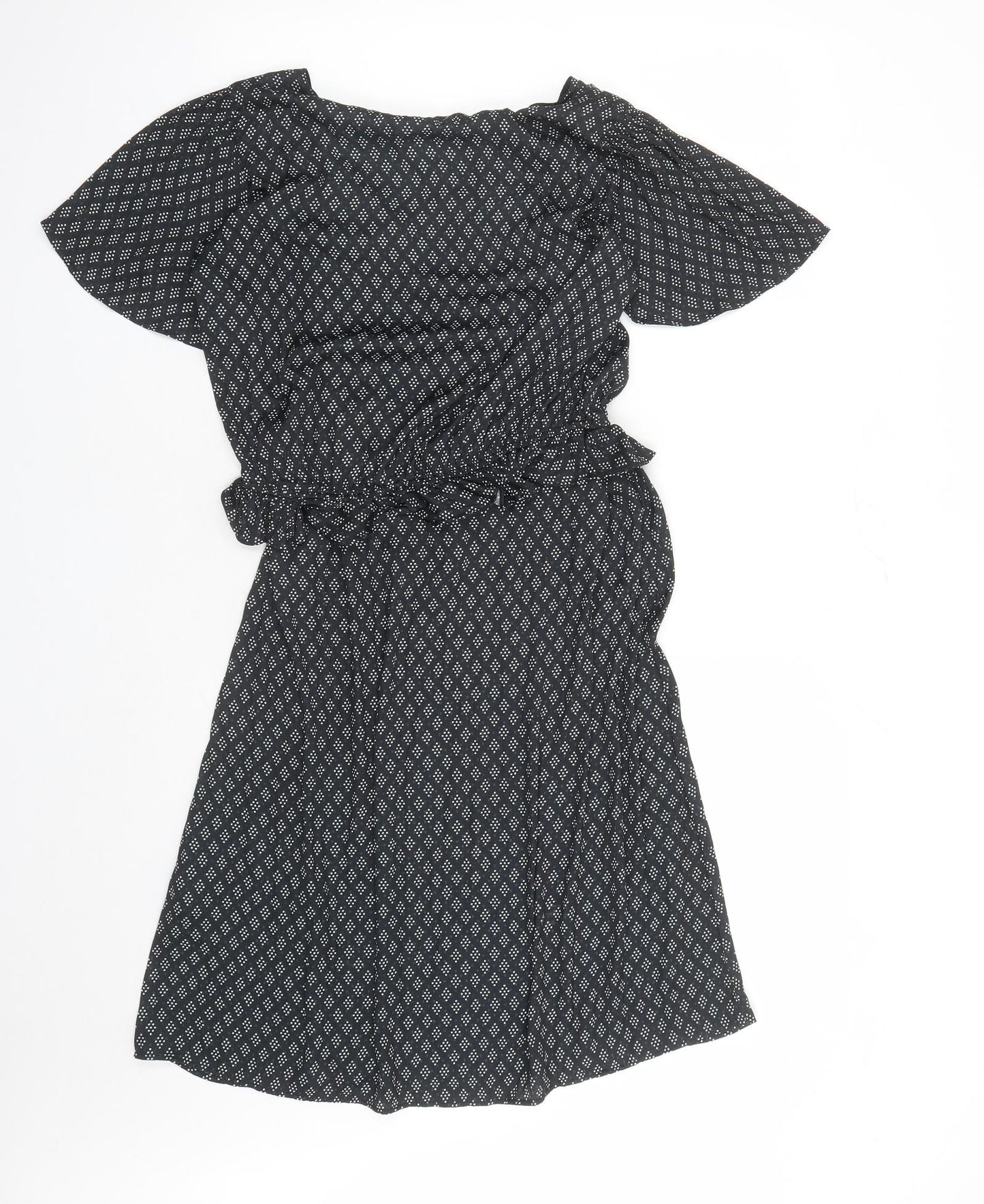 H&M Womens Black Geometric Polyester A-Line Size S V-Neck Pullover