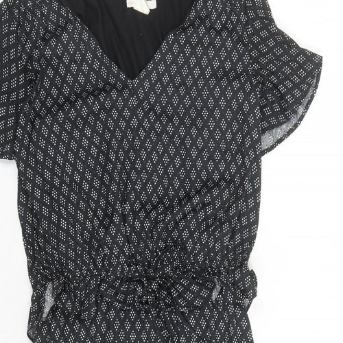 H&M Womens Black Geometric Polyester A-Line Size S V-Neck Pullover