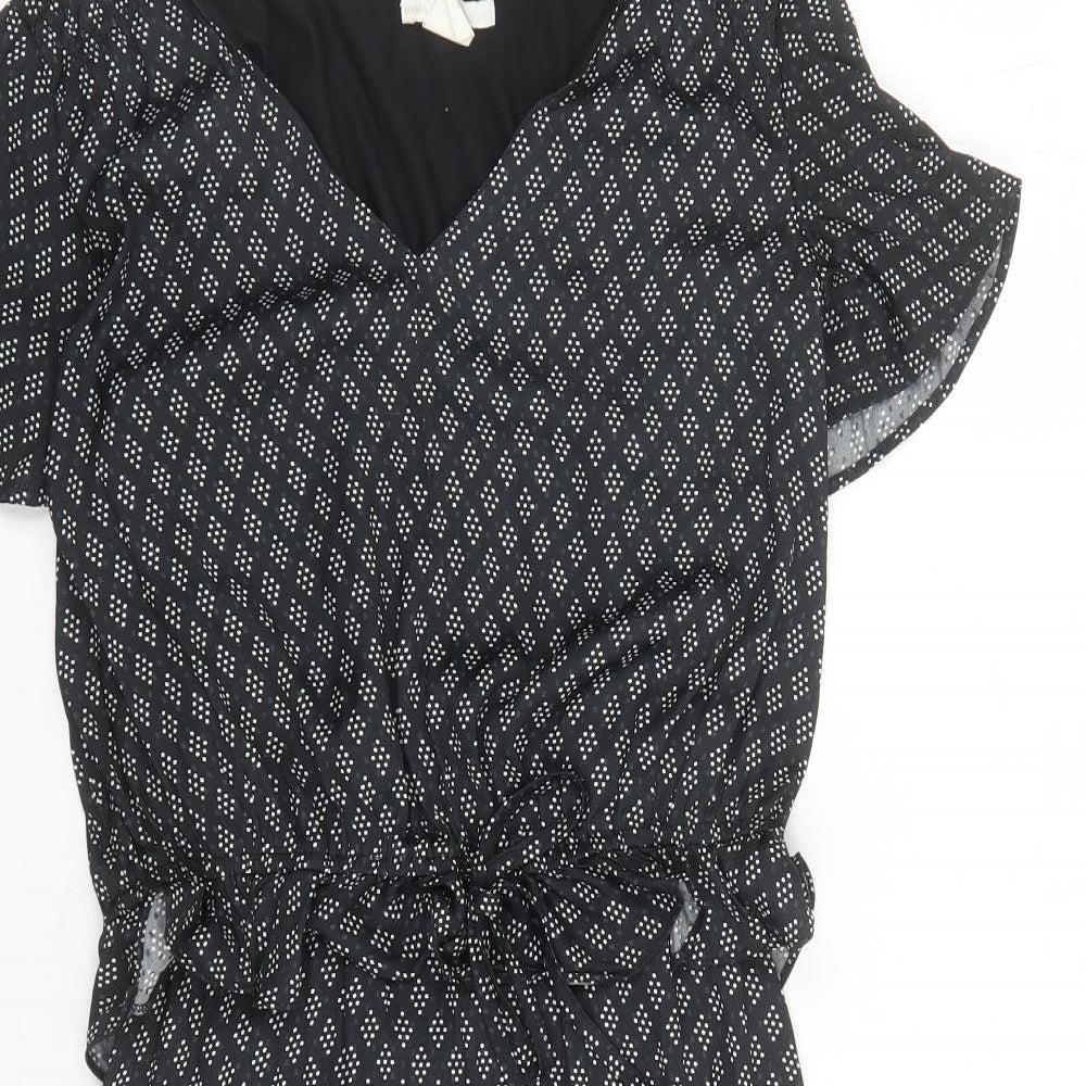 H&M Womens Black Geometric Polyester A-Line Size S V-Neck Pullover