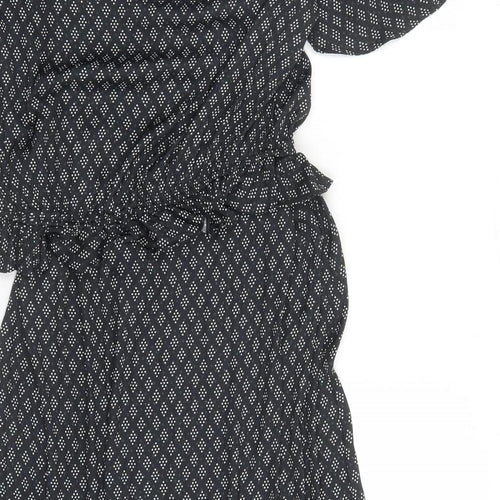 H&M Womens Black Geometric Polyester A-Line Size S V-Neck Pullover