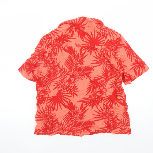 Superdry Womens Red Floral Viscose Basic Button-Up Size 10 Collared - Pocket Detail