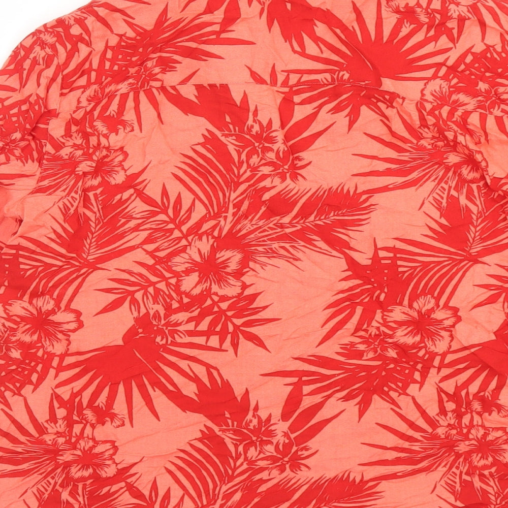 Superdry Womens Red Floral Viscose Basic Button-Up Size 10 Collared - Pocket Detail