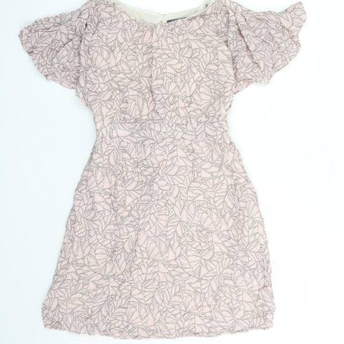 Limited Collection Womens Pink Geometric Viscose A-Line Size 8 Round Neck Zip - Open Back Detail Lined