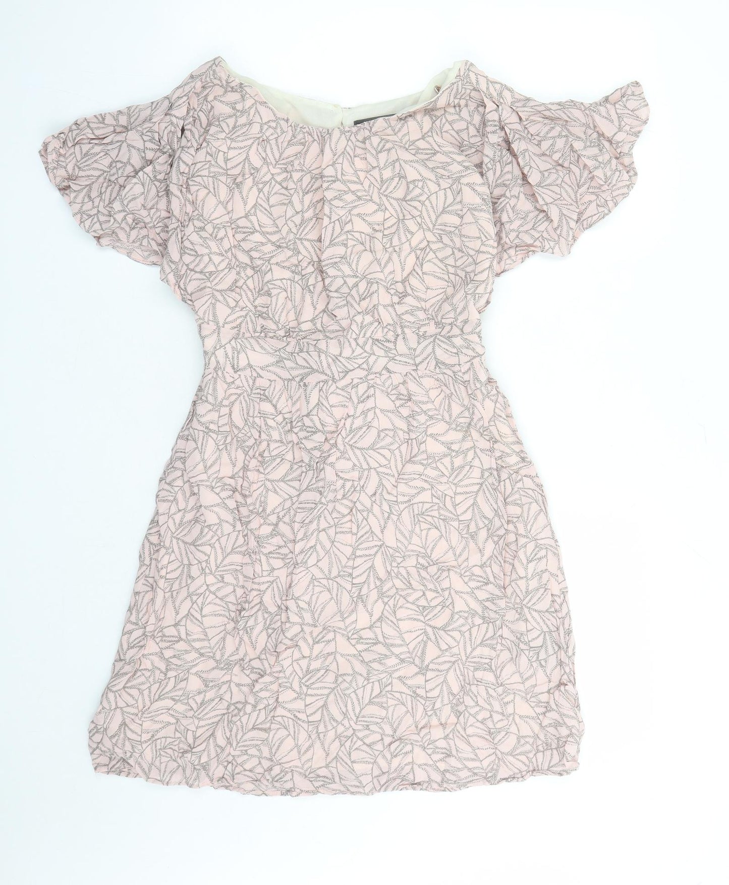 Limited Collection Womens Pink Geometric Viscose A-Line Size 8 Round Neck Zip - Open Back Detail Lined