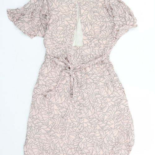 Limited Collection Womens Pink Geometric Viscose A-Line Size 8 Round Neck Zip - Open Back Detail Lined