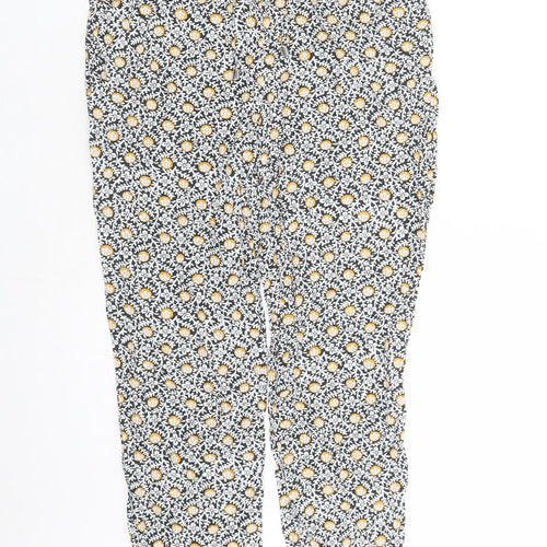 Marks and Spencer Womens Black Geometric Viscose Carrot Trousers Size 8 L26 in Regular Drawstring - Elasticated Waist Pockets