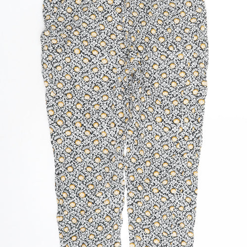 Marks and Spencer Womens Black Geometric Viscose Carrot Trousers Size 8 L26 in Regular Drawstring - Elasticated Waist Pockets
