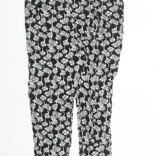 Marks and Spencer Womens Black Geometric Viscose Carrot Trousers Size 24 L26 in Regular - Elasticated Waist Pockets Short Leg