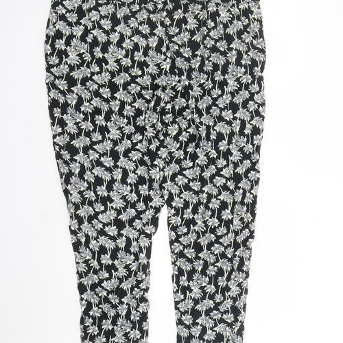 Marks and Spencer Womens Black Geometric Viscose Carrot Trousers Size 24 L26 in Regular - Elasticated Waist Pockets Short Leg