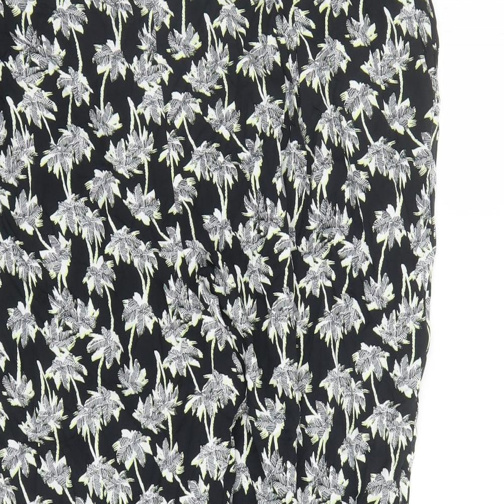 Marks and Spencer Womens Black Geometric Viscose Carrot Trousers Size 24 L26 in Regular - Elasticated Waist Pockets Short Leg