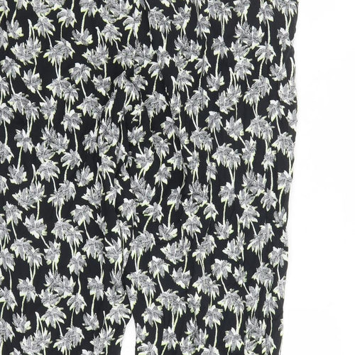 Marks and Spencer Womens Black Geometric Viscose Carrot Trousers Size 24 L26 in Regular - Elasticated Waist Pockets Short Leg