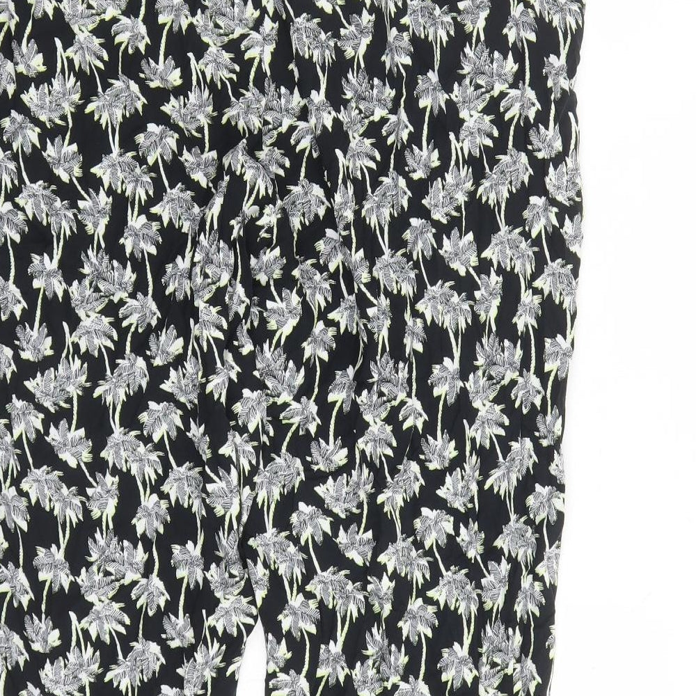 Marks and Spencer Womens Black Geometric Viscose Carrot Trousers Size 24 L26 in Regular - Elasticated Waist Pockets Short Leg