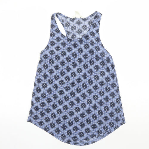 H&M Womens Blue Geometric Polyester Basic Tank Size XS Round Neck