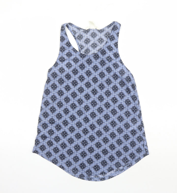 H&M Womens Blue Geometric Polyester Basic Tank Size XS Round Neck