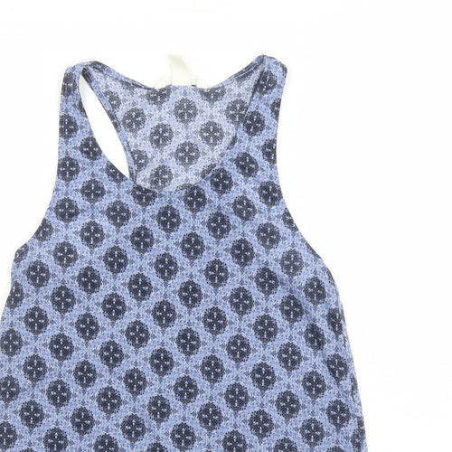H&M Womens Blue Geometric Polyester Basic Tank Size XS Round Neck