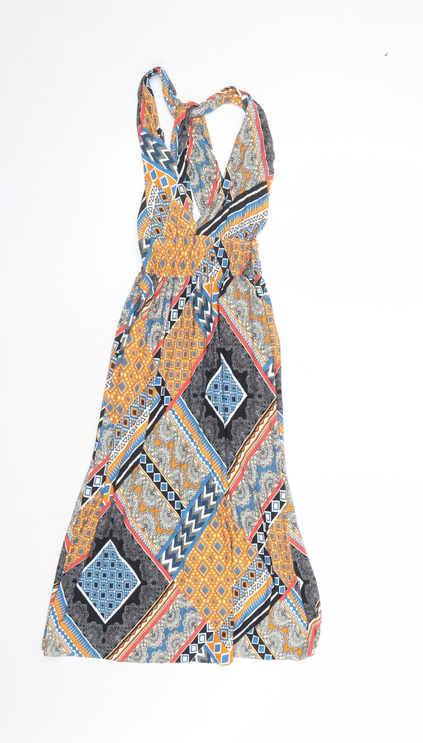New Look Womens Multicoloured Geometric Polyester Tank Dress Size 8 V-Neck Pullover