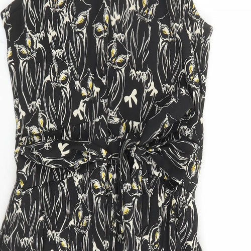 Yumi Womens Black Geometric Polyester A-Line Size 8 Collared Zip - Owl Pattern Lined