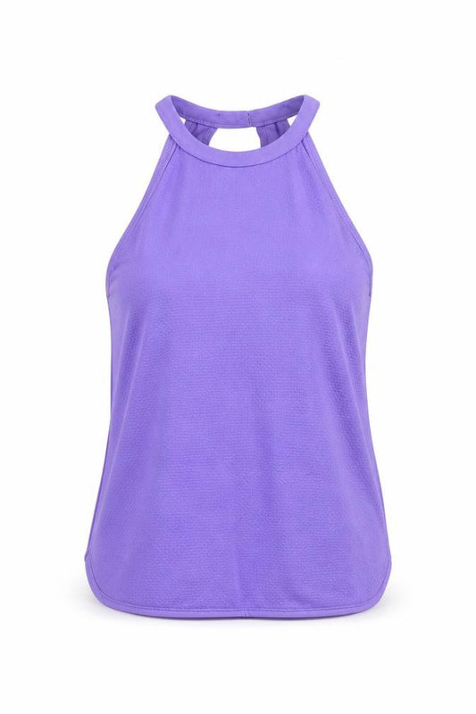 Front view of River Island women’s purple polyester camisole tank, size UK 10, round neck