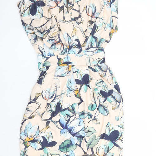 Closet Womens Multicoloured Floral Polyester A-Line Size 12 V-Neck Zip - Pockets