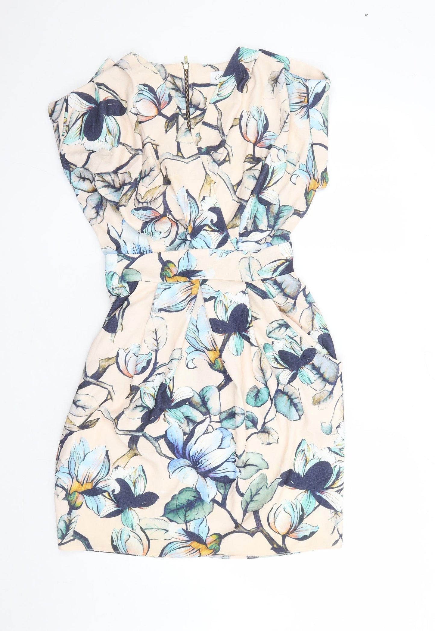 Closet Womens Multicoloured Floral Polyester A-Line Size 12 V-Neck Zip - Pockets