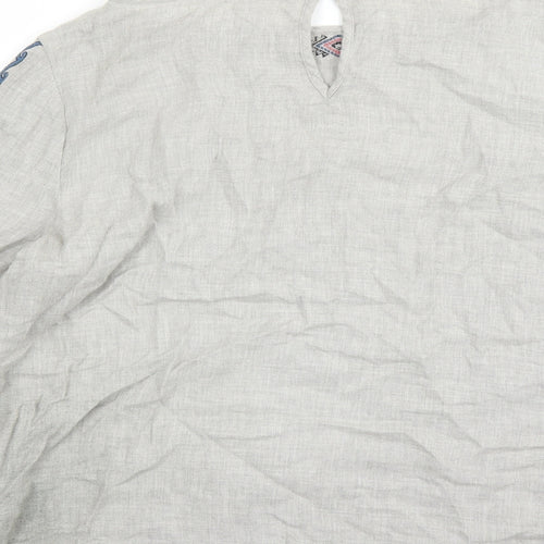 Mint Velvet Womens Grey Cotton Basic Blouse Size 14 Round Neck - Embroidered Detail Tasselled