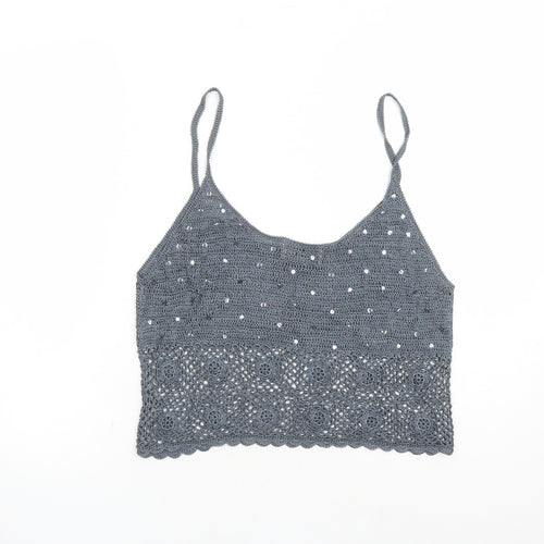 Caroll Womens Grey Viscose Cropped Tank Size 16 Round Neck - Crochet Detail Sequin
