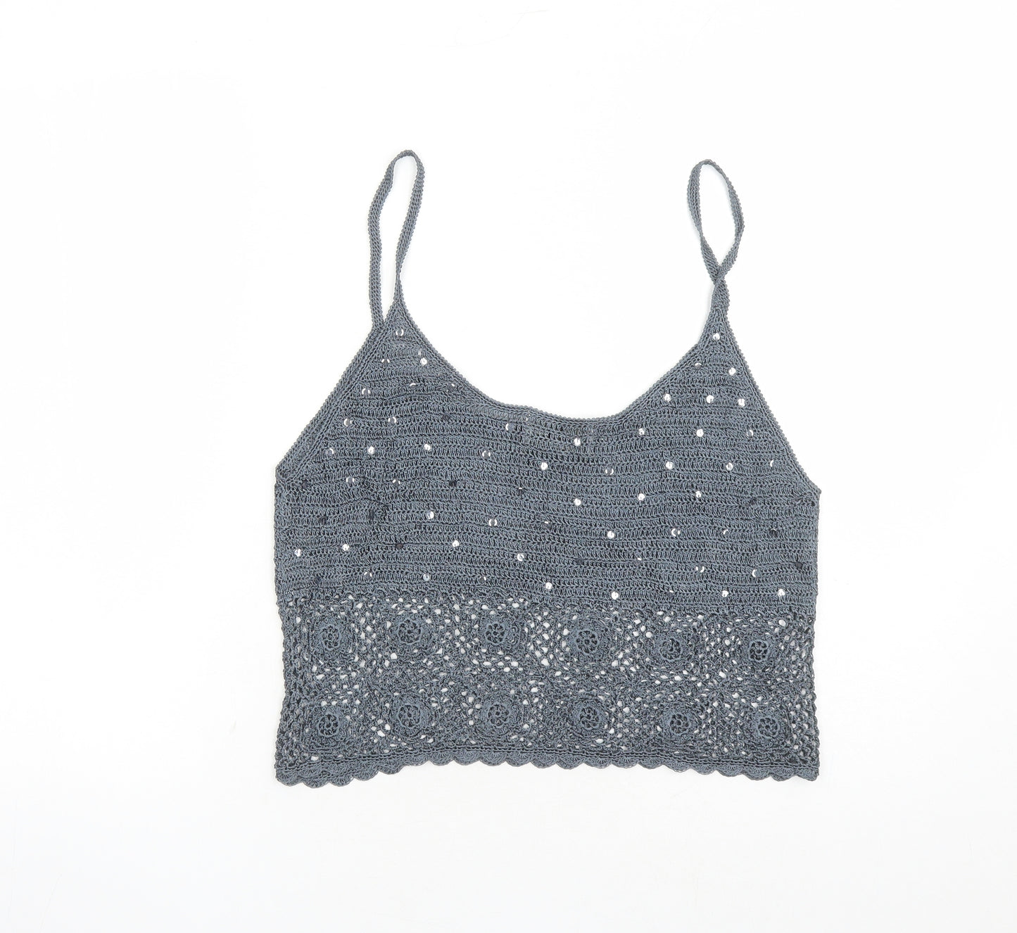 Caroll Womens Grey Viscose Cropped Tank Size 16 Round Neck - Crochet Detail Sequin